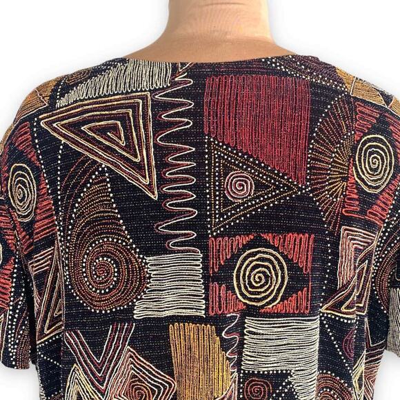 Vintage Beaded Abstract Tribal Art Cardigan Tank Set Burgundy Black Large - Picture 4 of 13